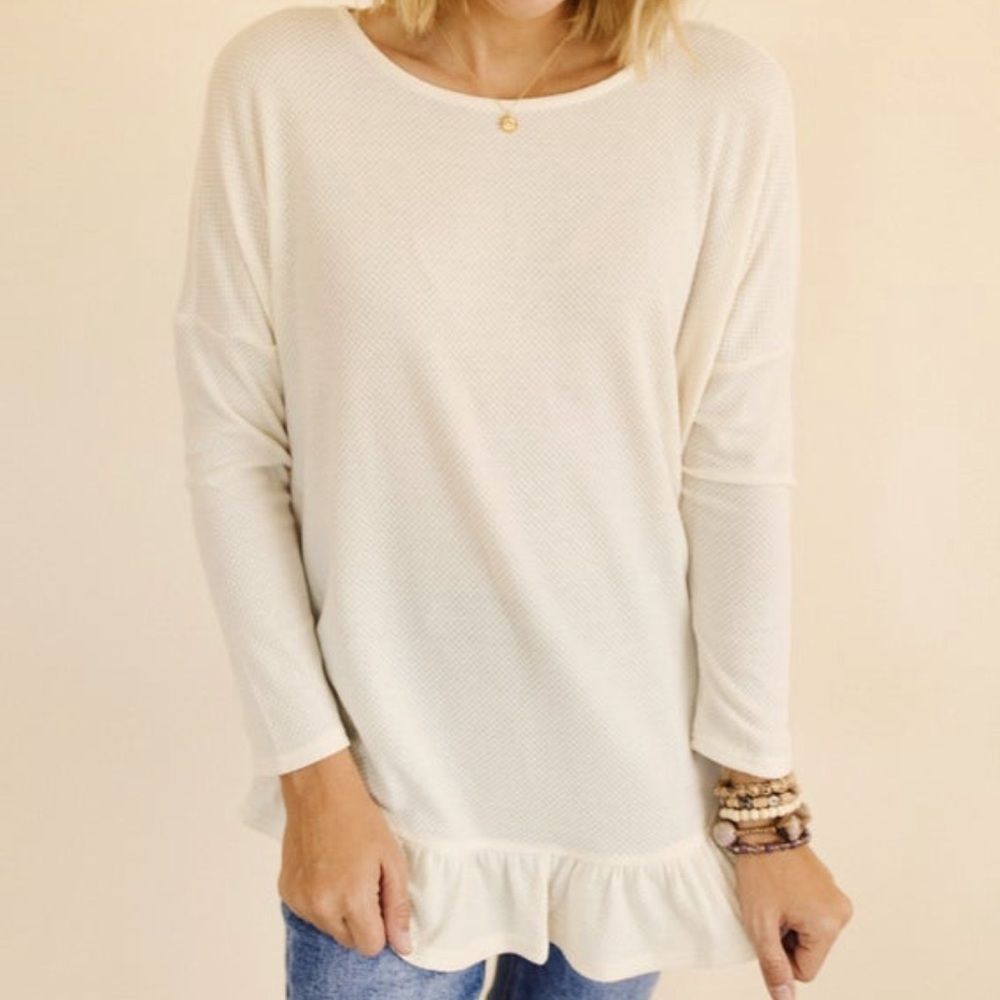 Waffle knit cream ruffle tunic, Brand New Never Worn